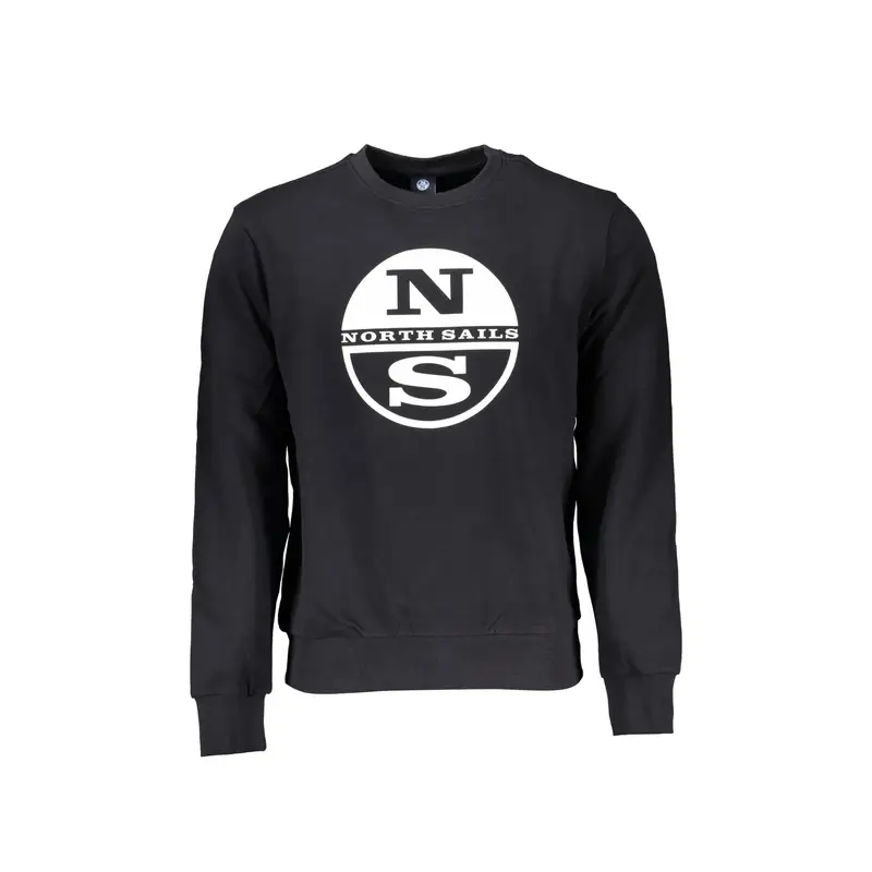 Felpa Uomo Nera Girocollo in Cotone Garzato Nero