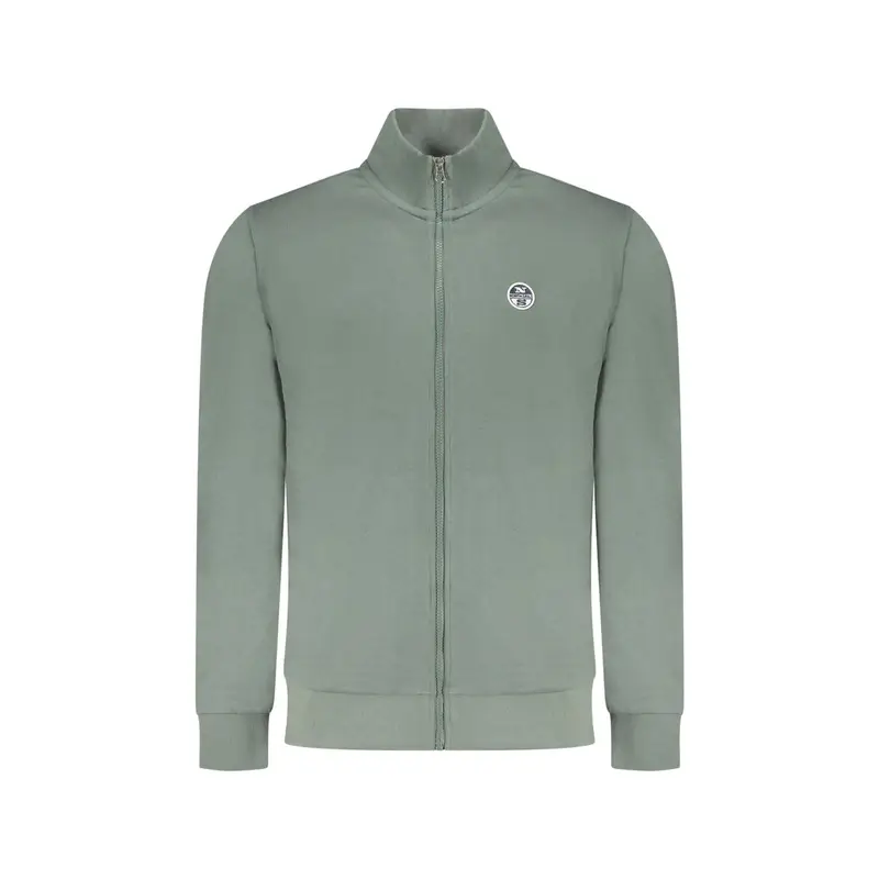 Felpa Uomo Zip Garzata Tasche Applicazione Logo Verde