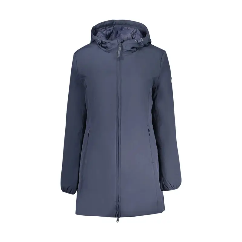 Giubbotto Donna Blu Lungo con Cappuccio Water Resistant Logo