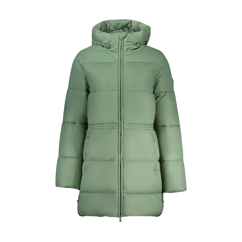 Giubbotto Donna Verde Lungo con Cappuccio Water Resistant Logo