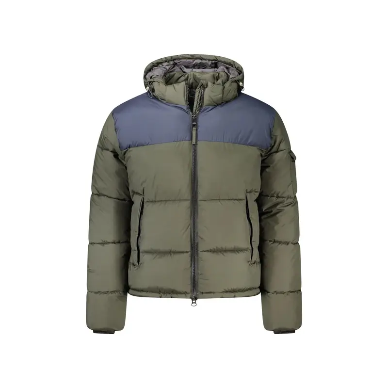 Giubbotto Uomo Verde con Cappuccio Removibile e Dettagli a Contrasto