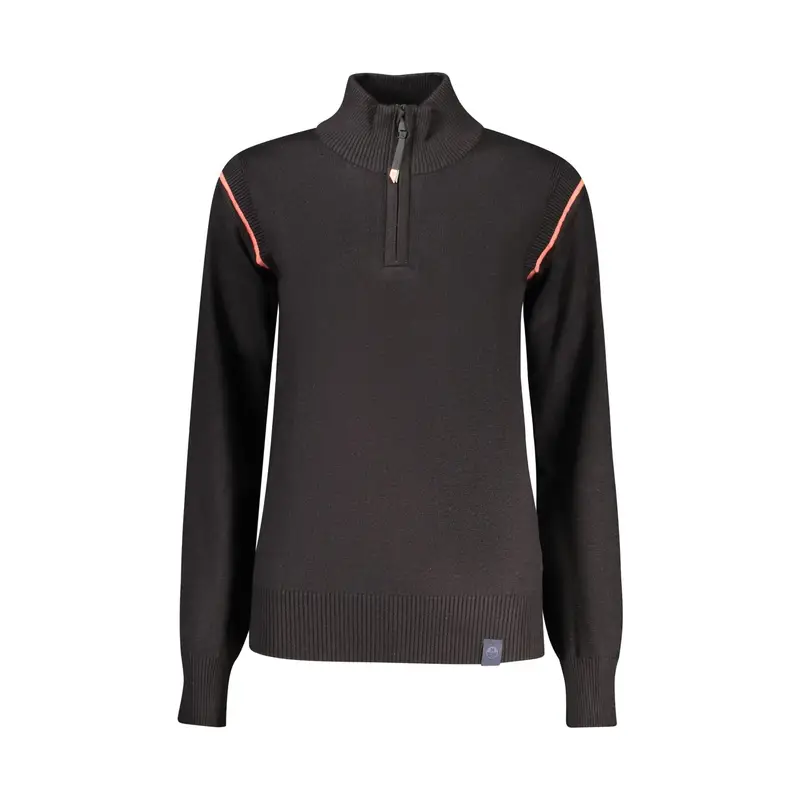 Maglia Donna Nera Mezza Zip Logo Nero