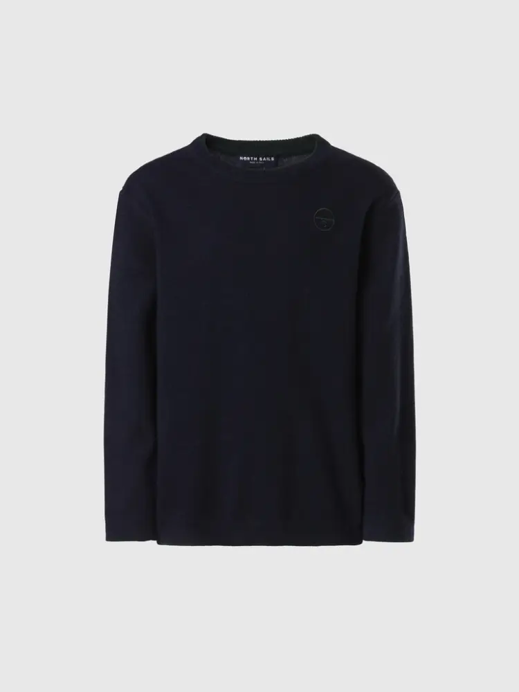 maglia kids/junior in lana cashemer blu con logo ricamato