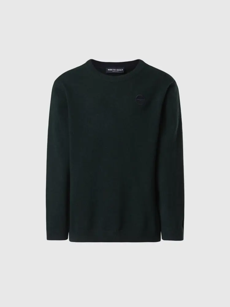 maglia kids/junior in lana cashemer verde con logo ricamato