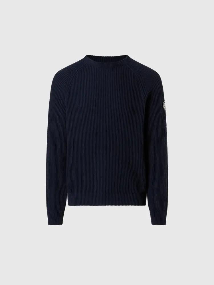 maglione girocollo a costa inglese blu