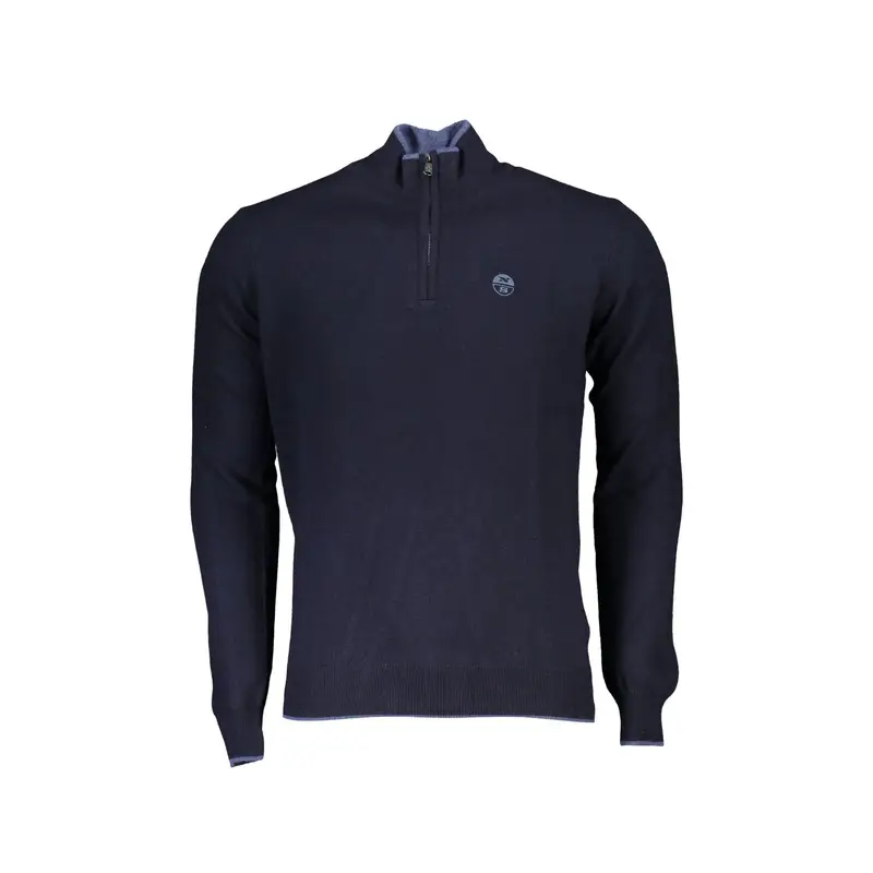 Maglione Uomo Blu Collo Alto con Mezza Zip