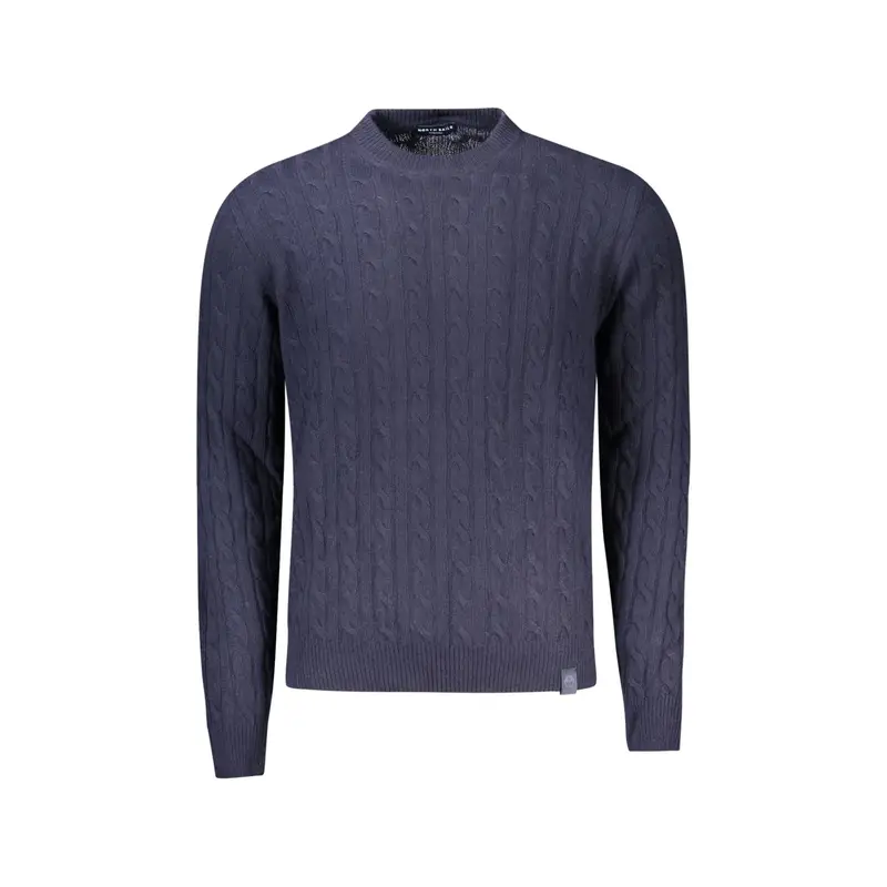 Maglione Uomo Blu Girocollo a Treccia in Lana