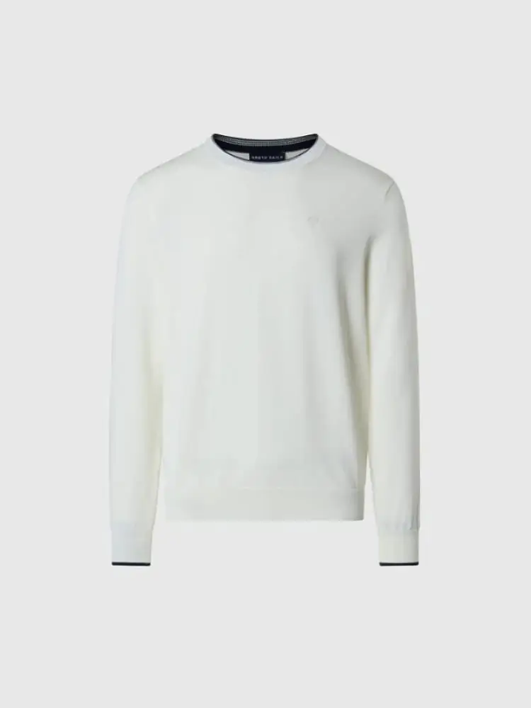 maglione uomo girocollo in cotone bianco con logo su tono