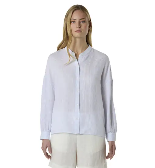 Mandarin Collar Blouse W - camicia a maniche lunghe - donna Blue