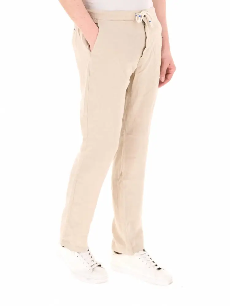 pantaloni uomo in lino beige miniatura 2