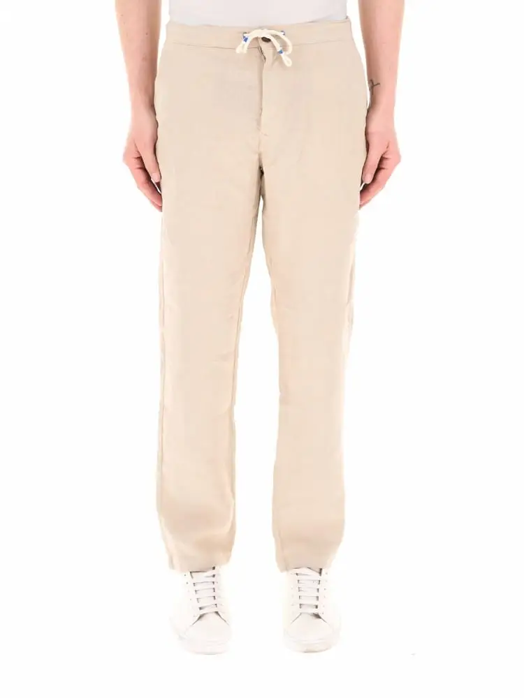 pantaloni uomo in lino beige miniatura 3