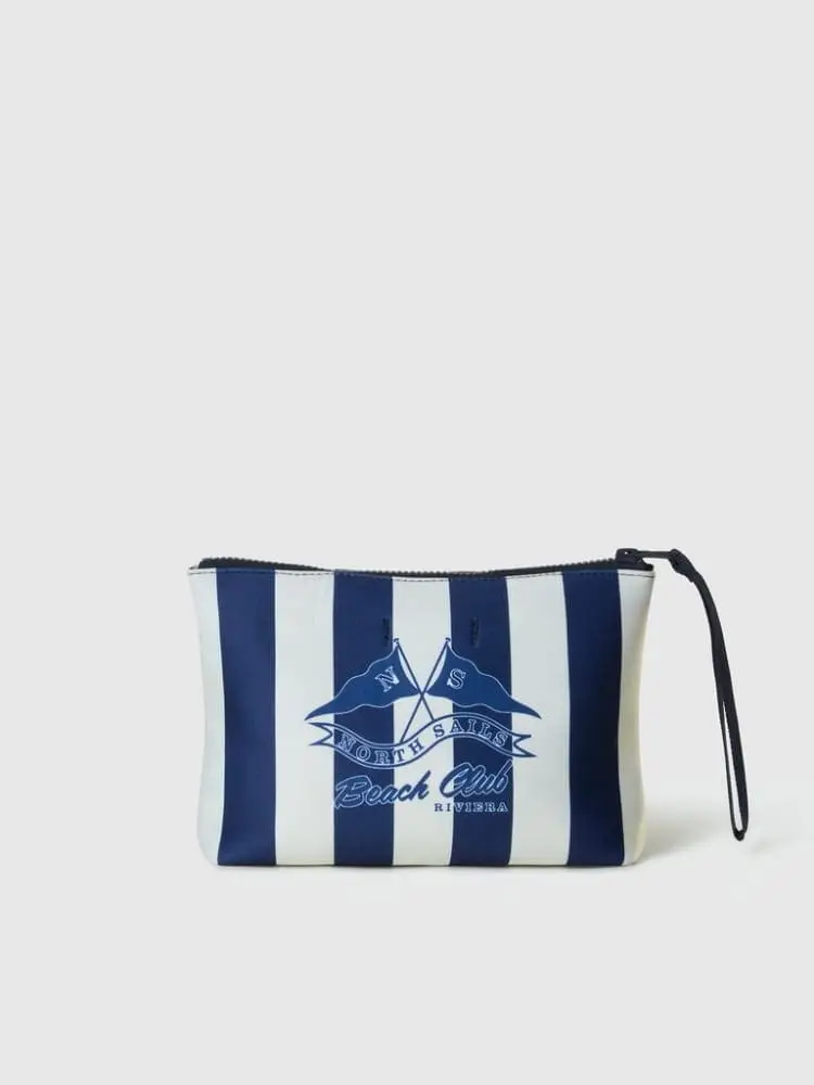 pochette in neoprene a righe bianco e blu con logo miniatura 3