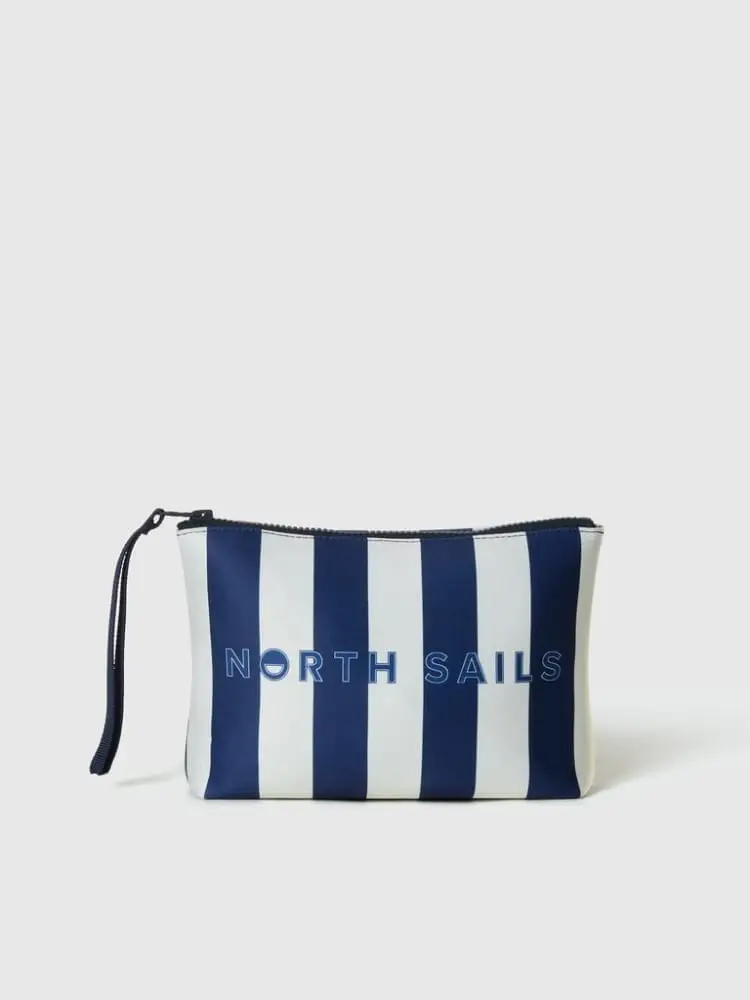 pochette in neoprene a righe bianco e blu con logo