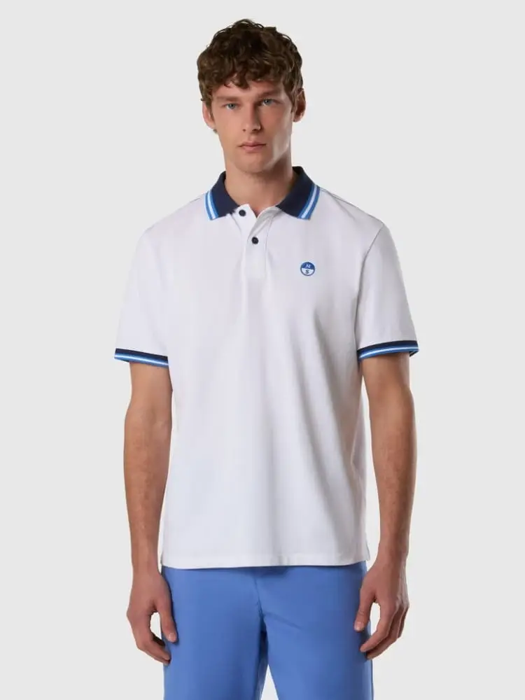 polo in piquet bianco con bordi a righe miniatura 2