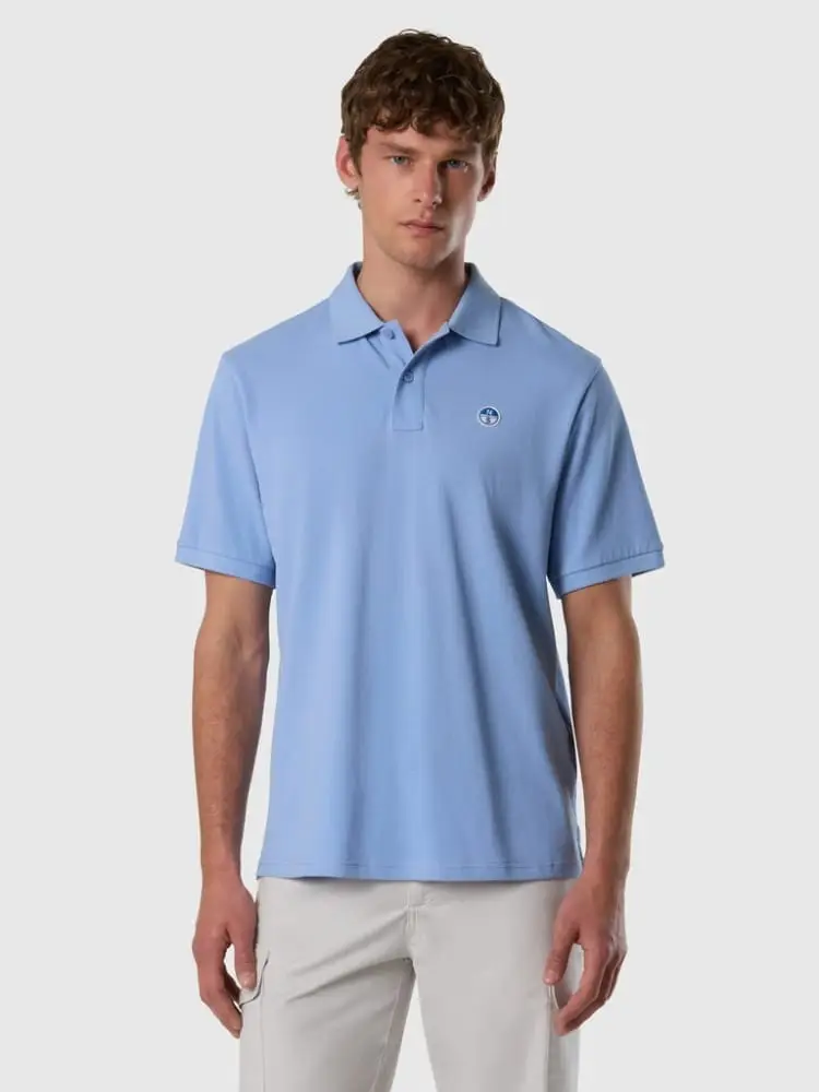 polo in piquet di cotone celeste con patch logo miniatura 2