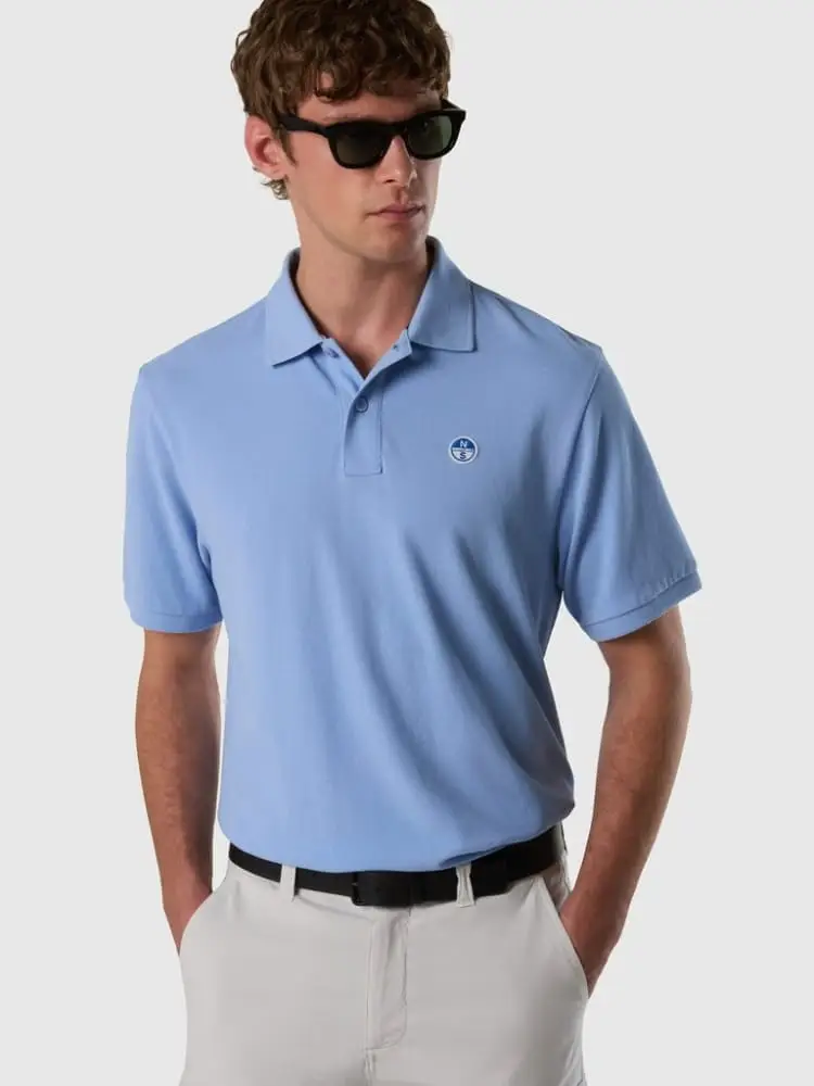 polo in piquet di cotone celeste con patch logo miniatura 3