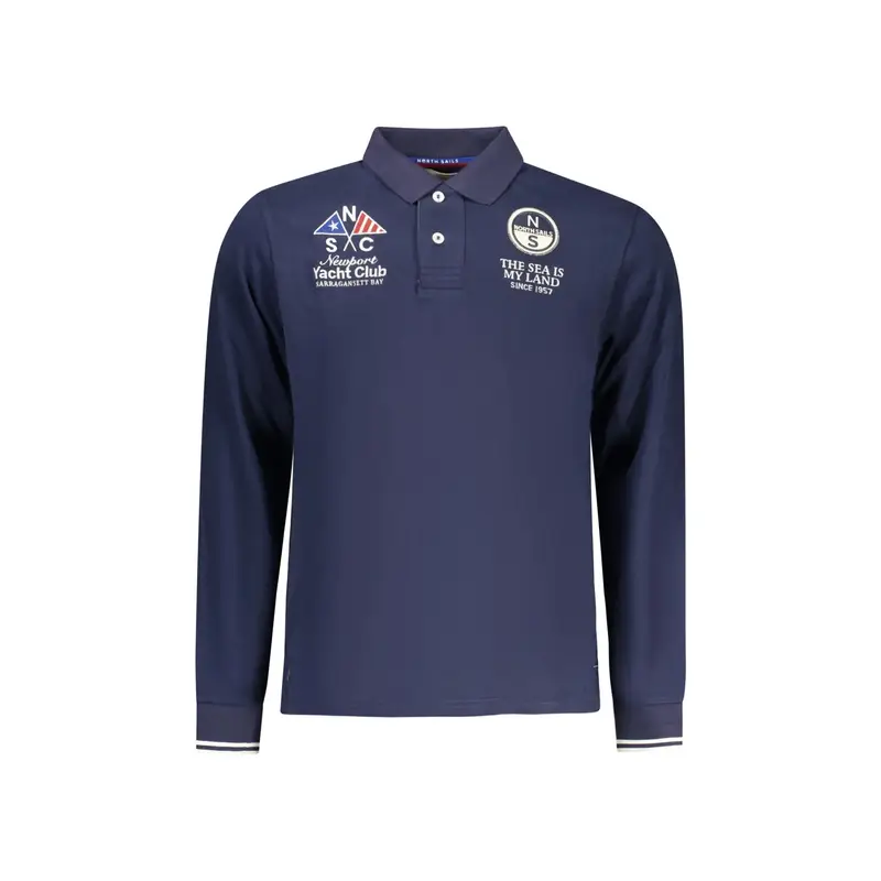 Polo Maniche Lunghe Uomo Blu Ricamo