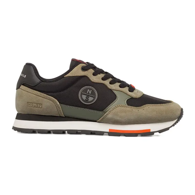 Sneakers uomo beige con lacci e stemma logo laterale