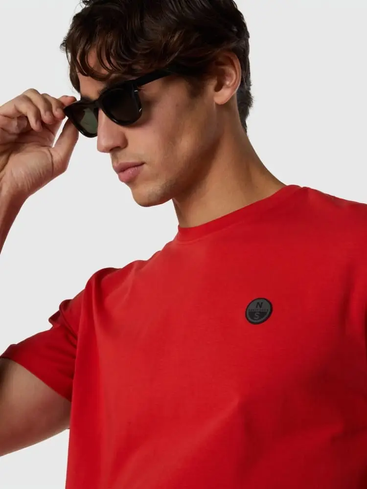 t-shirt in tessuto tech rosso con logo miniatura 3