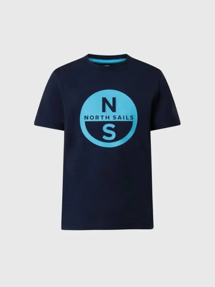 t-shirt kids/junior in cotone blu navy con maxi logo