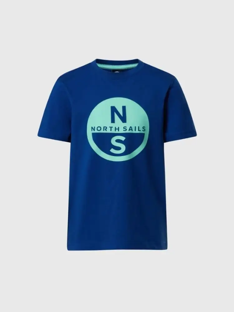 t-shirt kids/junior in cotone ocean blu con maxi logo