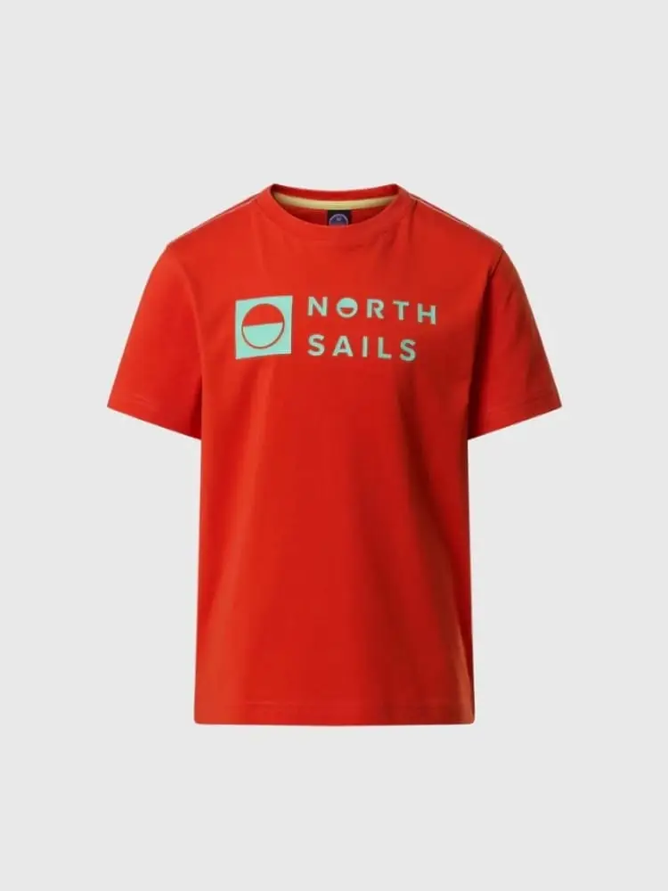 t-shirt kids/junior in cotone rosso con stampa logo