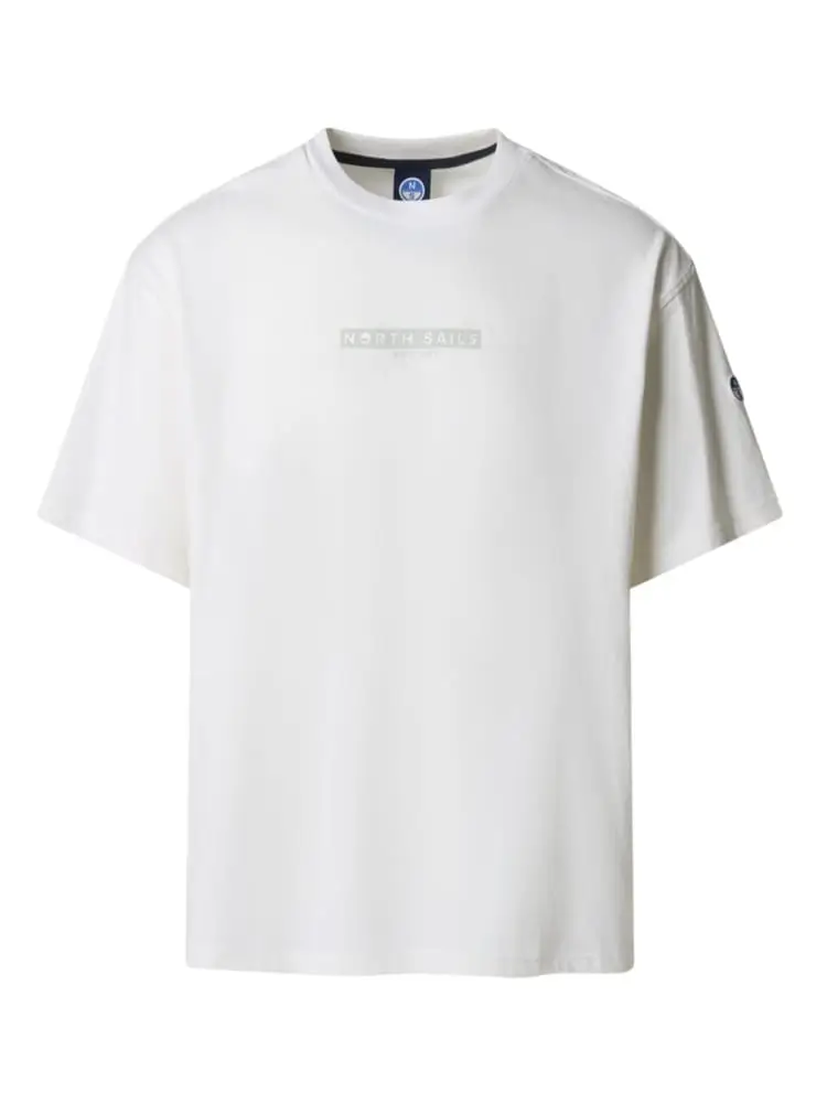 t-shirt uomo in cotone bianco con stampa logo centrale grigio