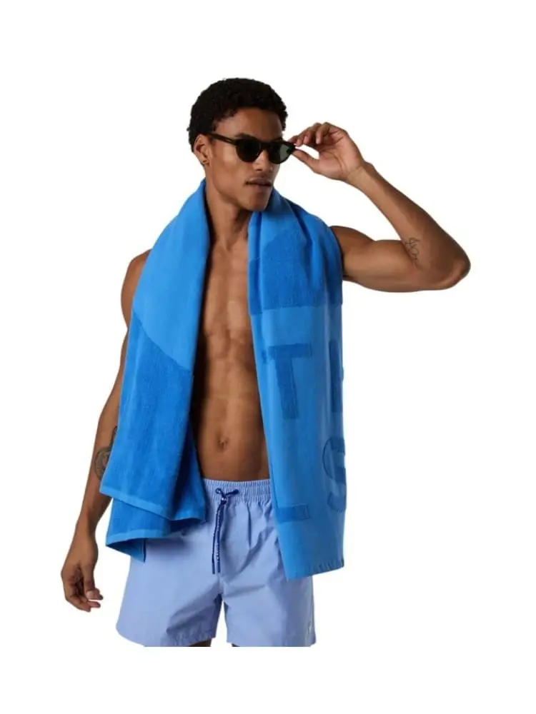 telo mare uomo in cotone blu con logo jacquard miniatura 2