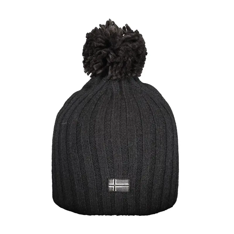 Berretto Donna Nero con Pompon e Logo