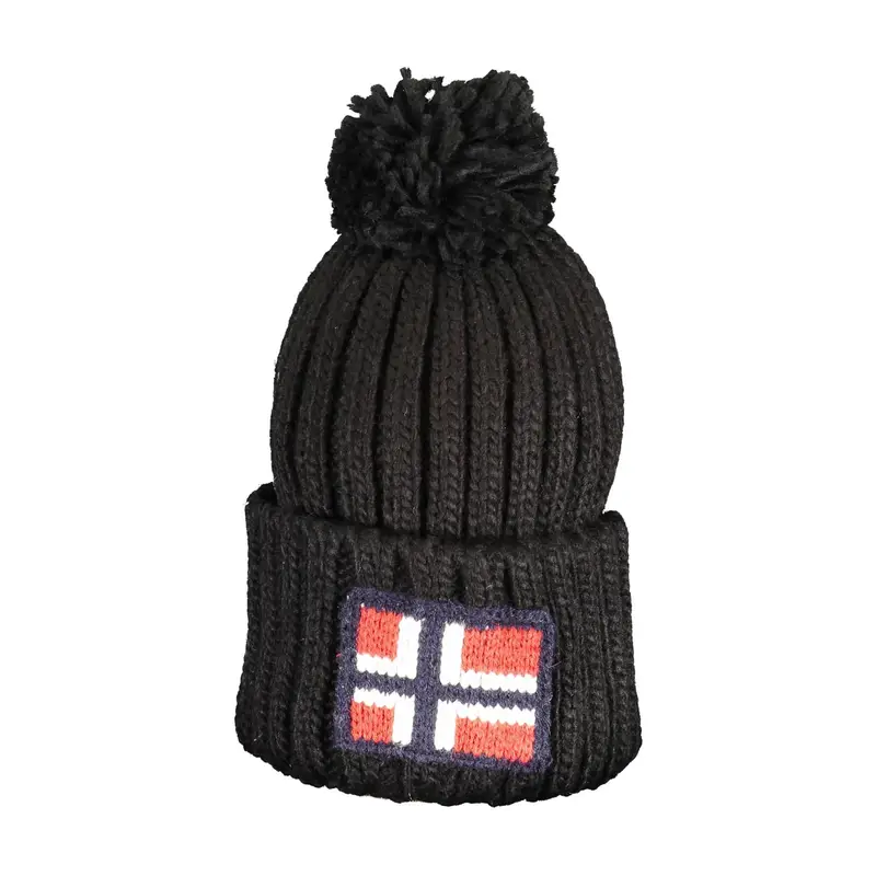Berretto Uomo Nero con Ponpon e Ricamo Logo