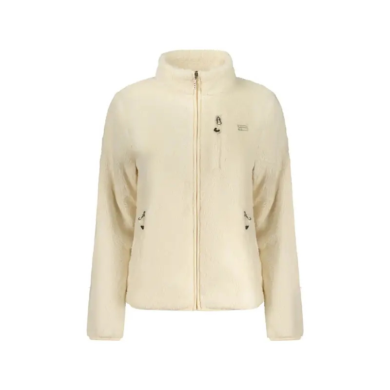 Felpa Donna Bianca con Zip Peluche Applicazione Logo Bianco