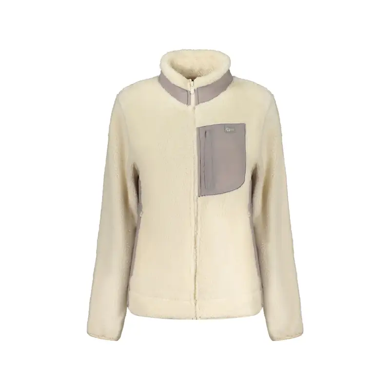 Felpa Donna Bianca con Zip Peluche Applicazione Logo Bianco