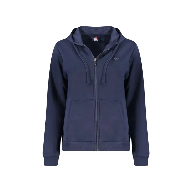 Felpa Donna Blu Zip Cappuccio Felpata Tasche Stampa Logo