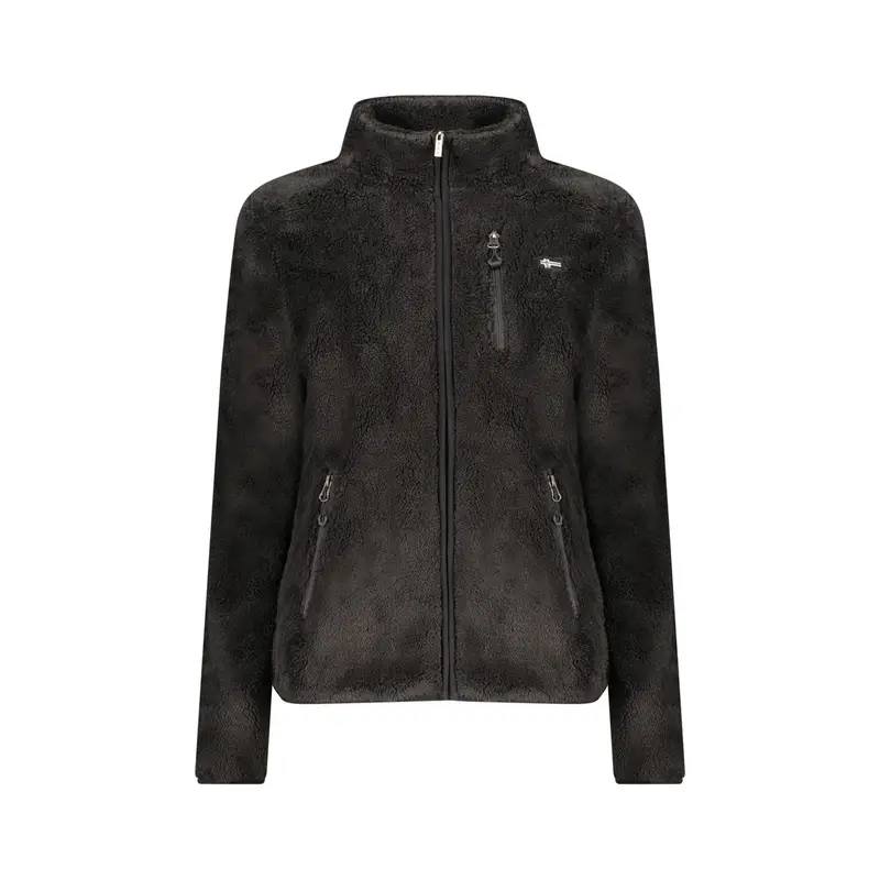 Felpa Donna Nera con Zip Peluche Applicazione Logo Nero