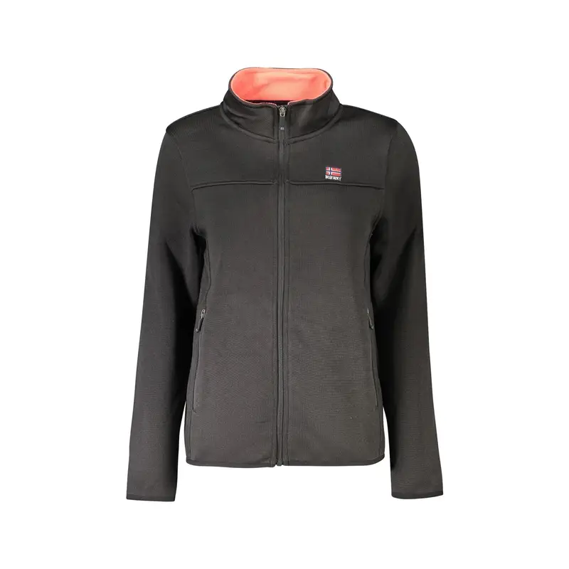 Felpa Donna Nera Zip Felpata Dettagli Contrasto Nero