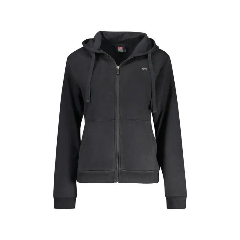 Felpa Donna Nero Zip Cappuccio Felpata Tasche Stampa Logo