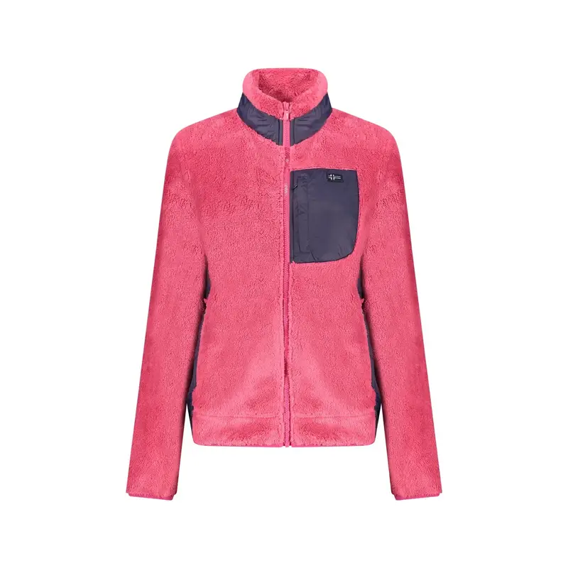 Felpa Donna Rosa con Zip Peluche Applicazione Logo