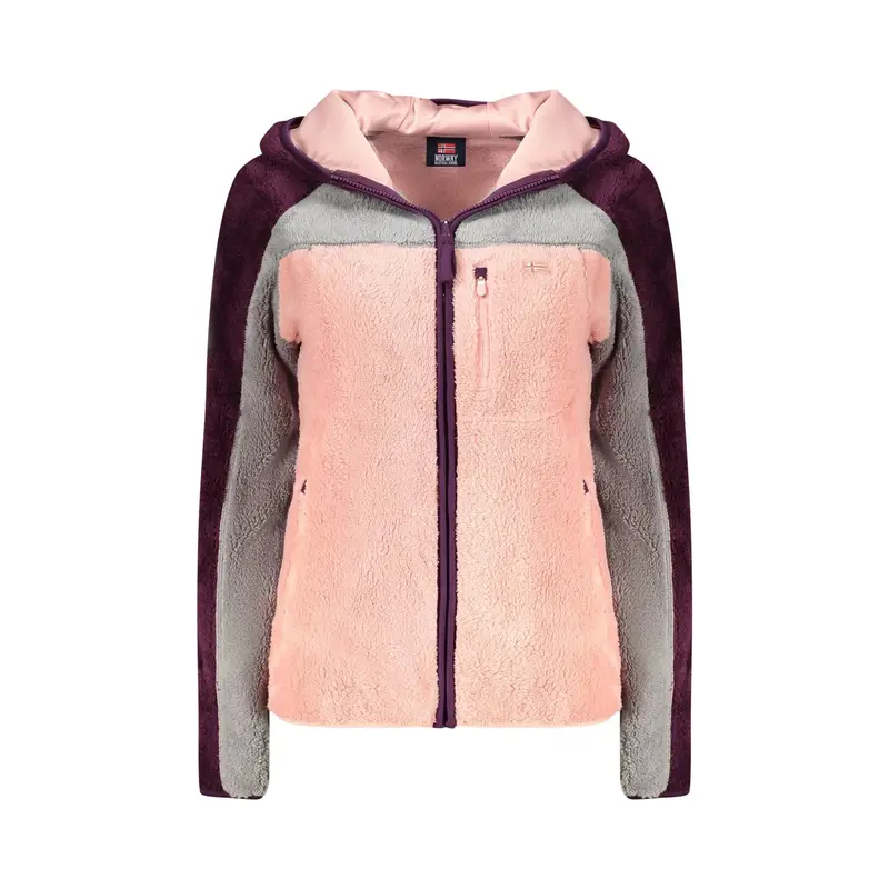 Felpa Donna Rosa Zip Cappuccio Felpata Tasche Ricamo Logo