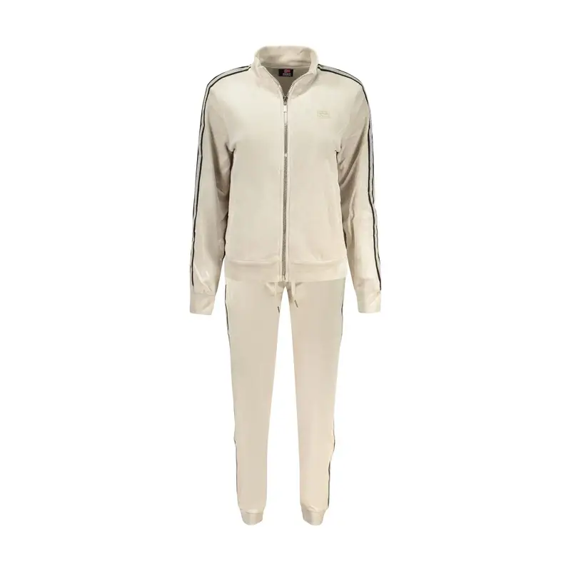 Felpa Maniche Lunghe Tuta Sportiva Donna Beige Full Zip