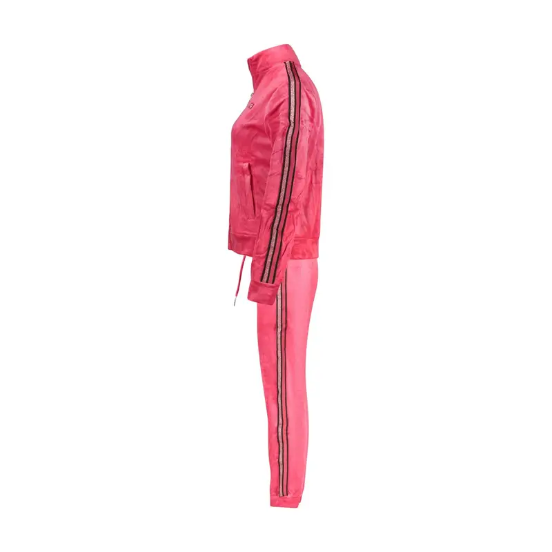 Felpa Maniche Lunghe Tuta Sportiva Donna Rosa Full Zip miniatura 3