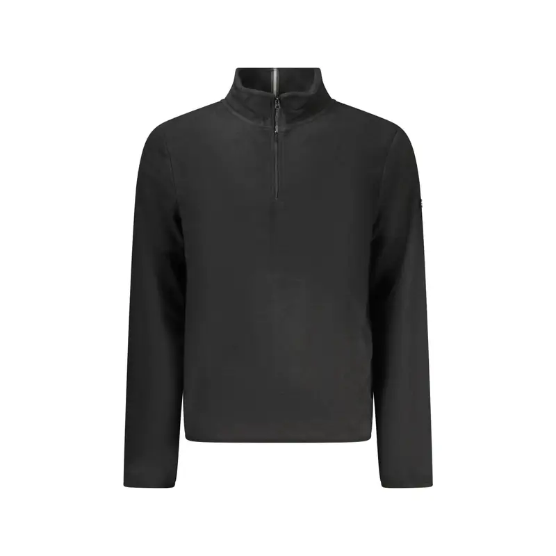 Felpa Pile Uomo Nera Mezza Zip Contrasto Logo Nero