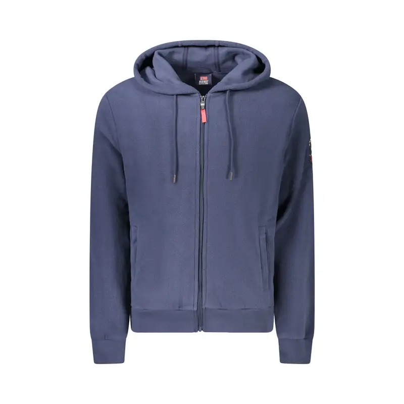 Felpa Uomo Blu con Zip Pile Cappuccio Ricamo Logo