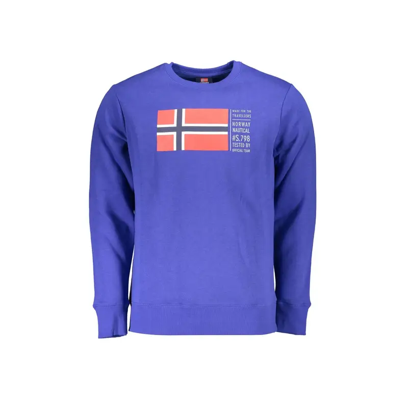 Felpa Uomo Blu Girocollo Felpata Stampa Logo