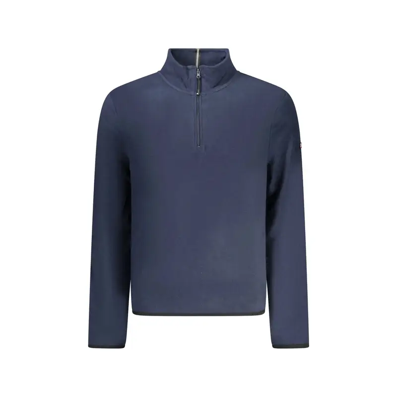 Felpa Uomo Blu Mezza Zip Pile Applicazione Logo