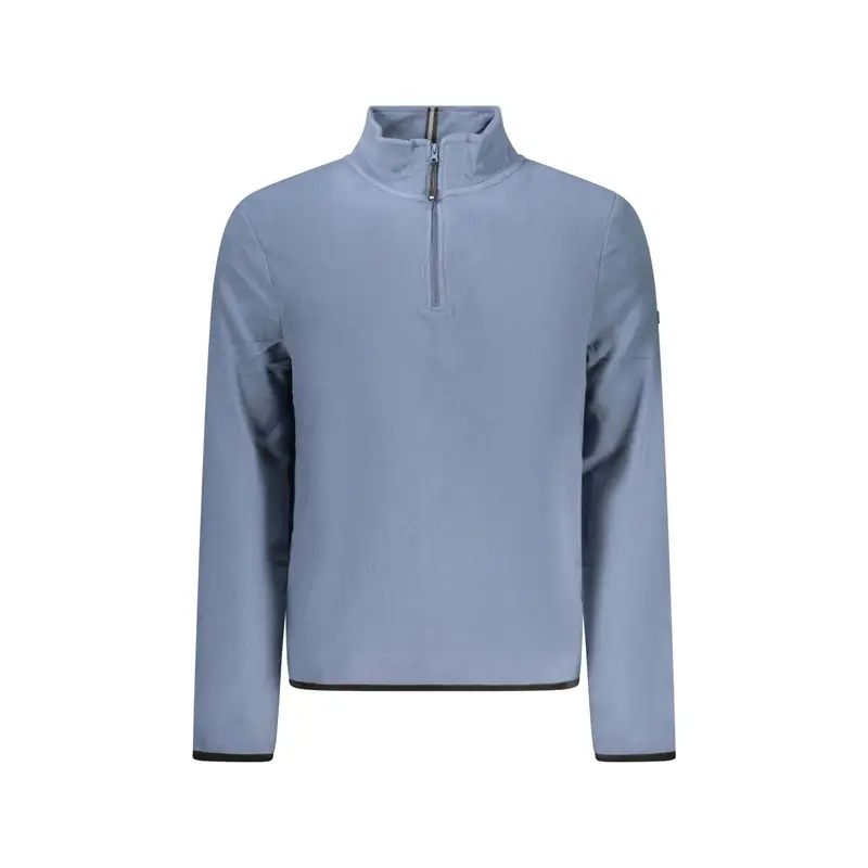 Felpa Uomo Blu Mezza Zip Pile Applicazione Logo