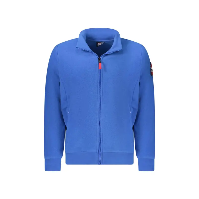 Felpa Uomo Blu Zip Pile Tasche Ricamo Logo