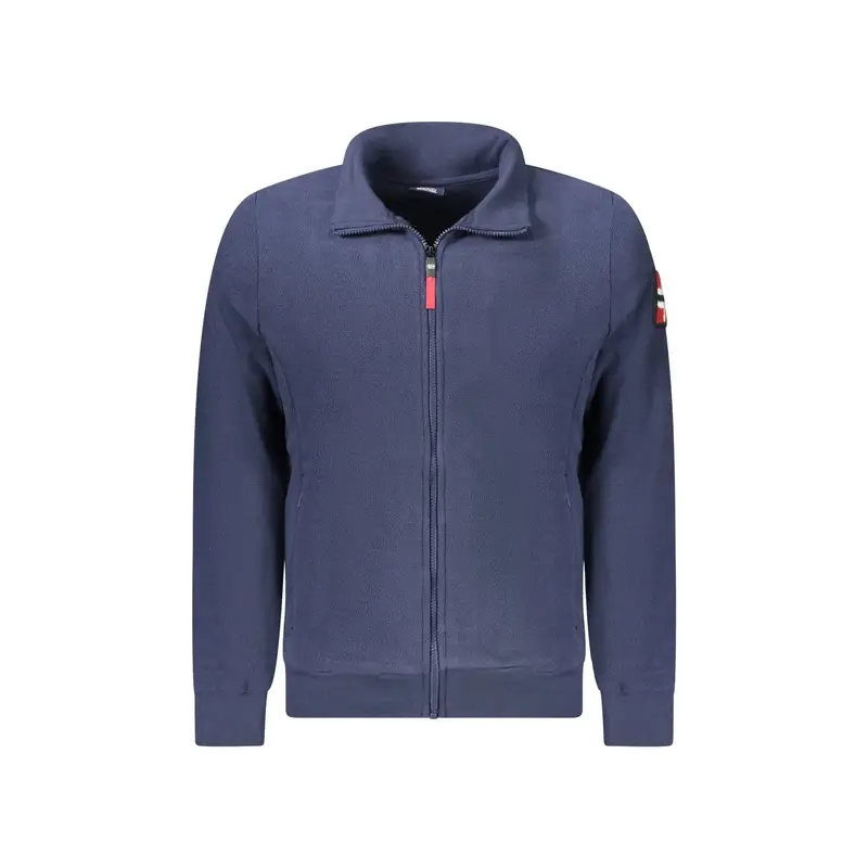 Felpa Uomo Blu Zip Pile Tasche Ricamo Logo