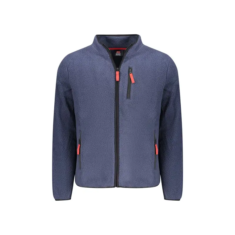 Felpa Uomo Blu Zip Tasche Applicazione Logo