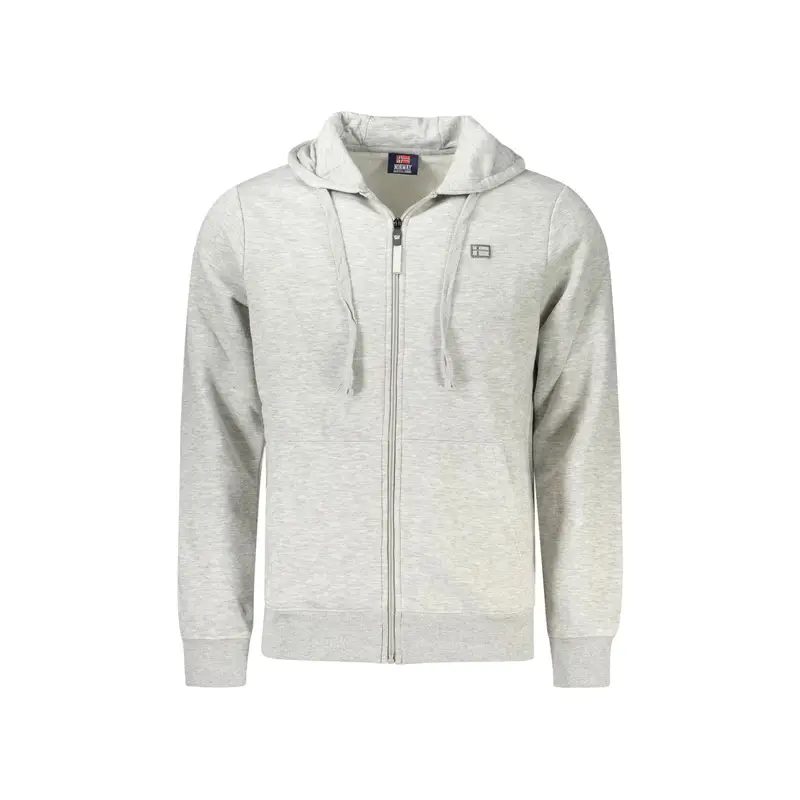 Felpa Uomo Grigio Zip Cappuccio Felpata Tasche Stampa Logo