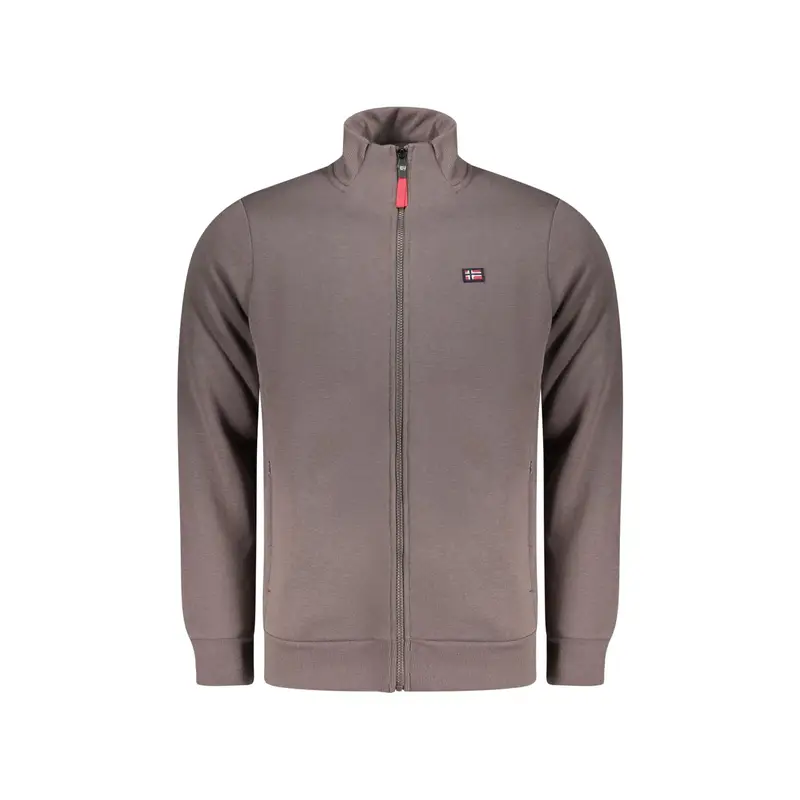 Felpa Uomo Marrone con Zip Felpata Applicazione Logo